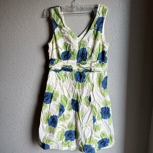 Boden Blue&Green Floral cotton Mini Sz 8 sleeveless lined dress EUC